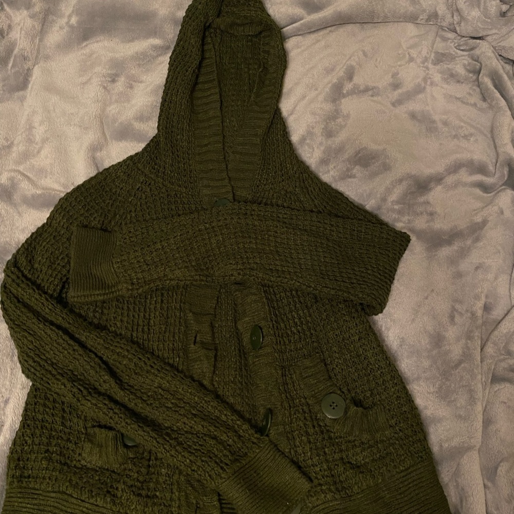 Allison Brittney Dark Green Hooded Cardigan